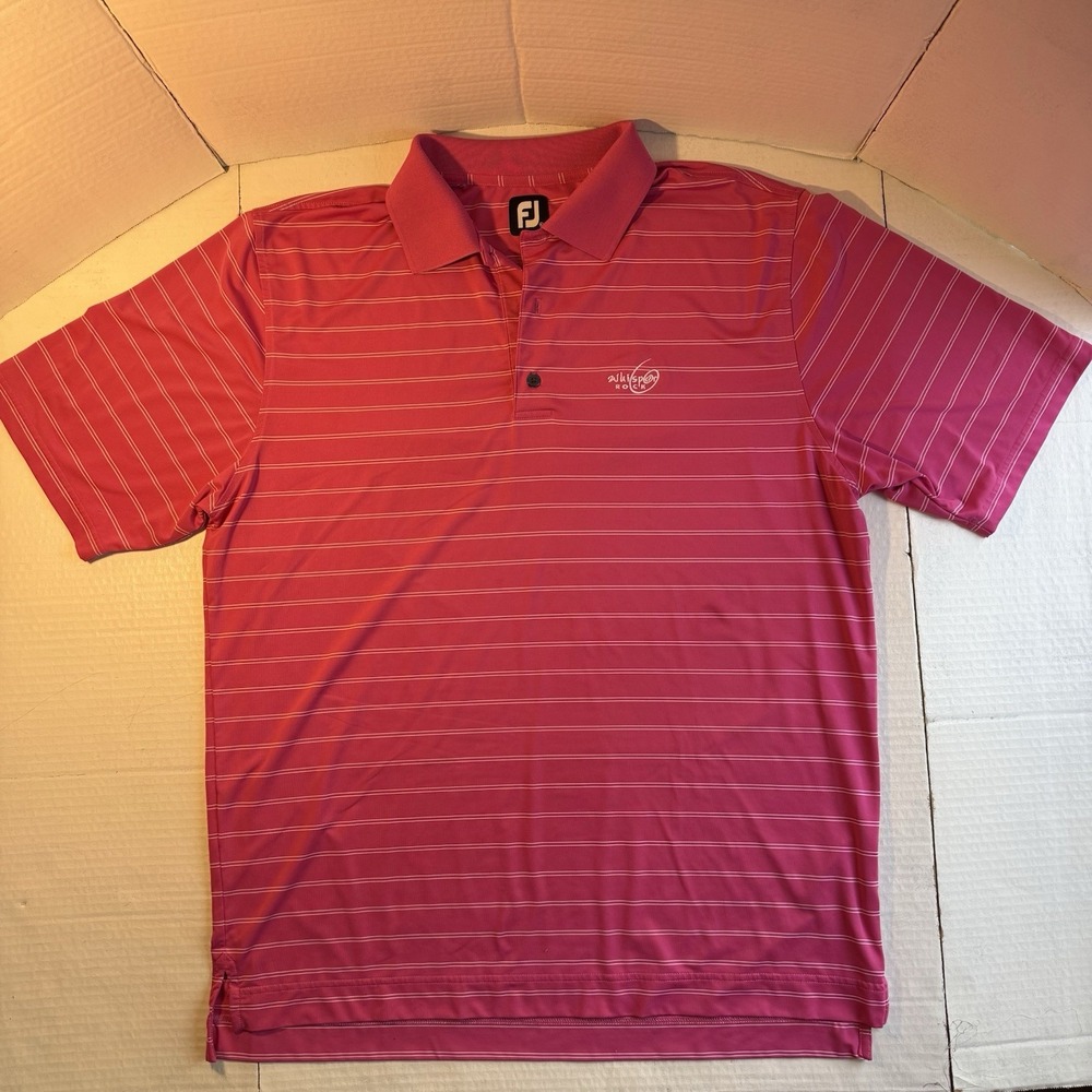 FootJoy Performance Polo‎ Golf Shirt Mens XL FJ Logo Pink Striped Short Preppy